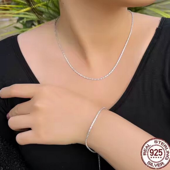 ✨ 925 Sterling Silver Popcorn Chain Necklace & Bracelet Set ✨ - Picture 2 of 2